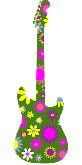 Floral Patterned Guitar Graphic PNG image