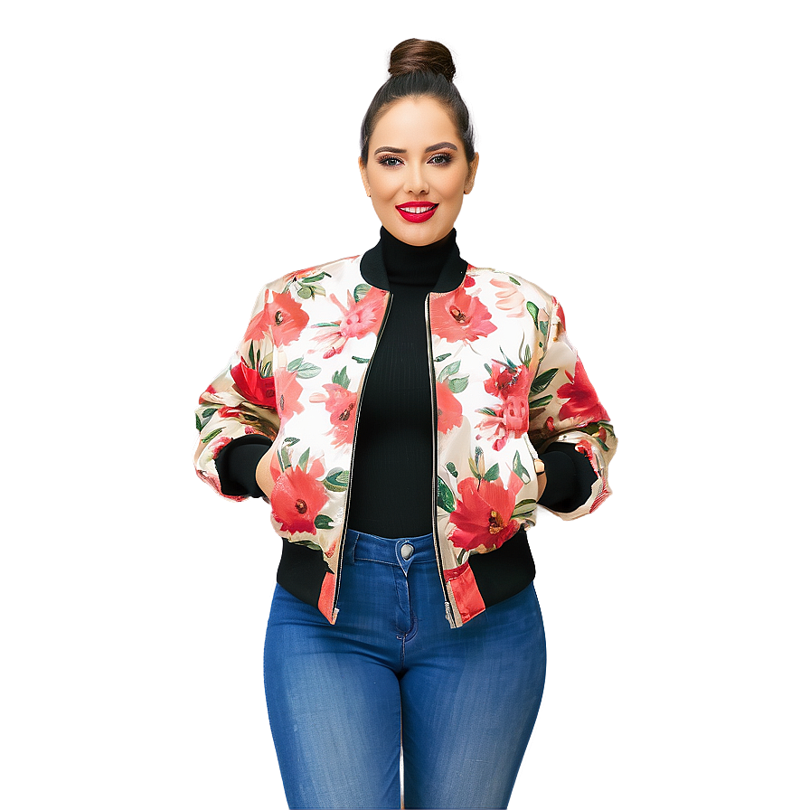 Floral Print Bomber Jacket Png Lqo PNG image