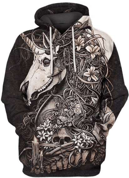 Floral Skull Hoodie Design PNG image