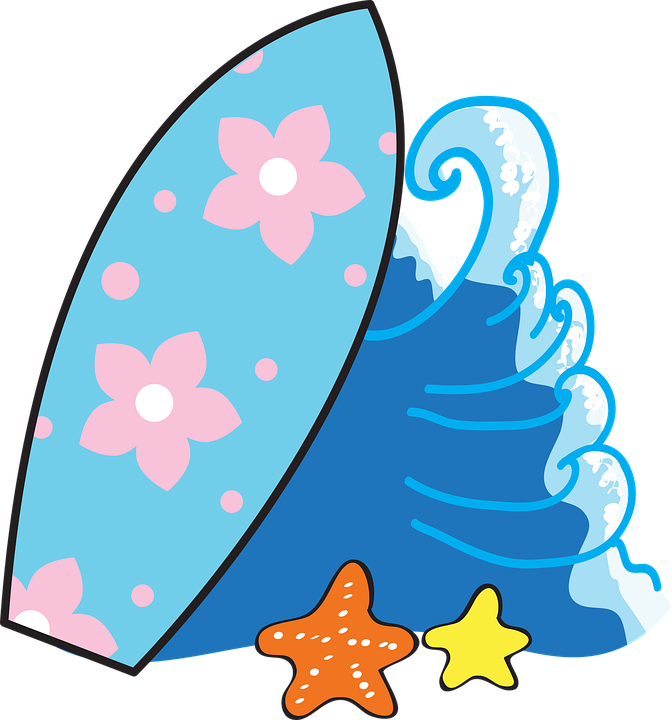 Floral Surfboardand Waves PNG image