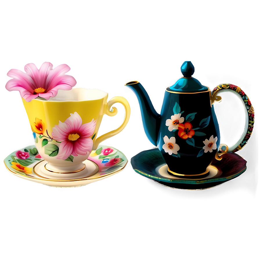 Floral Tea Party Set Png Xaf89 PNG image