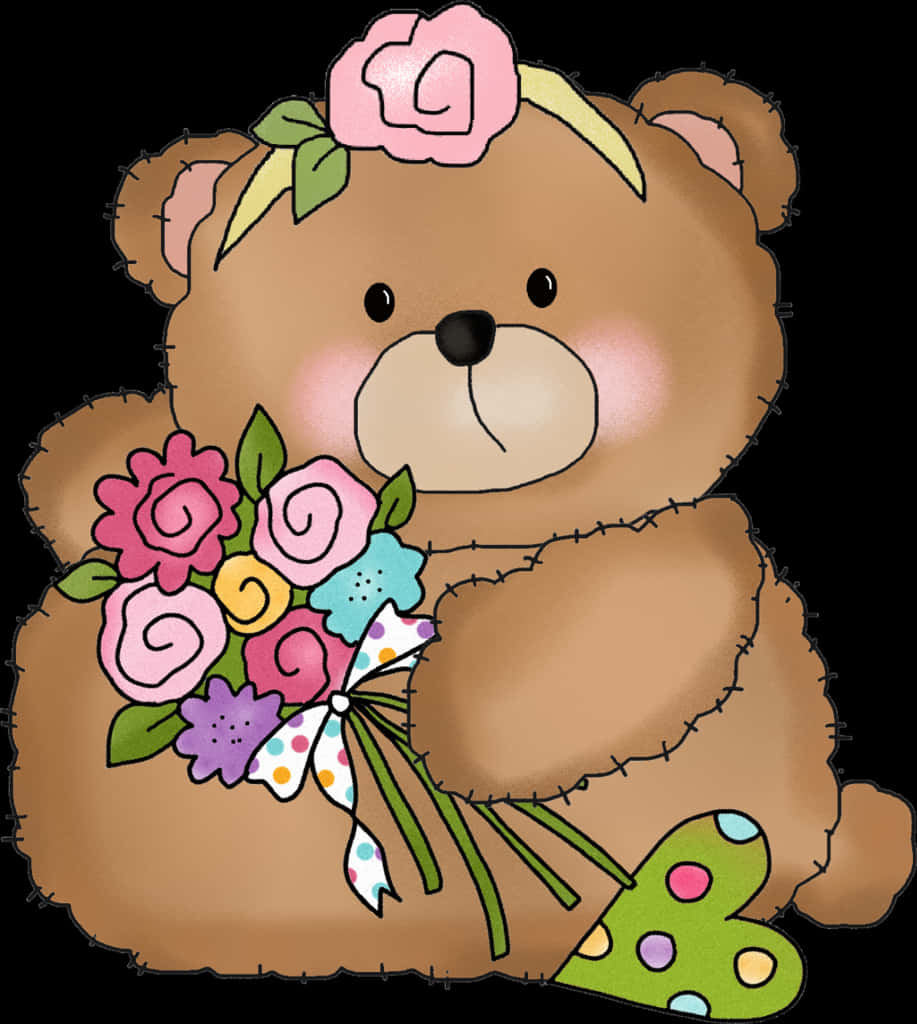 Floral Teddy Bear Illustration PNG image