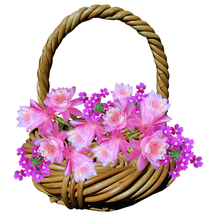 Floral Wicker Basket Fullof Pink Blooms PNG image