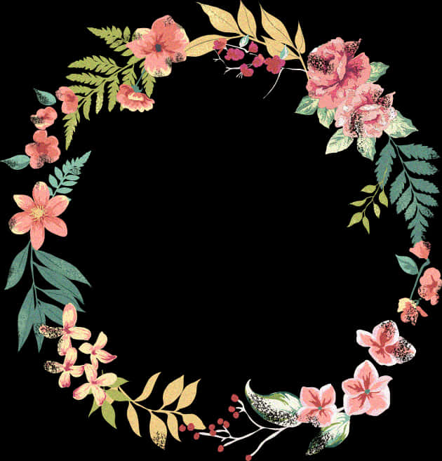 Floral Wreath Black Background PNG image