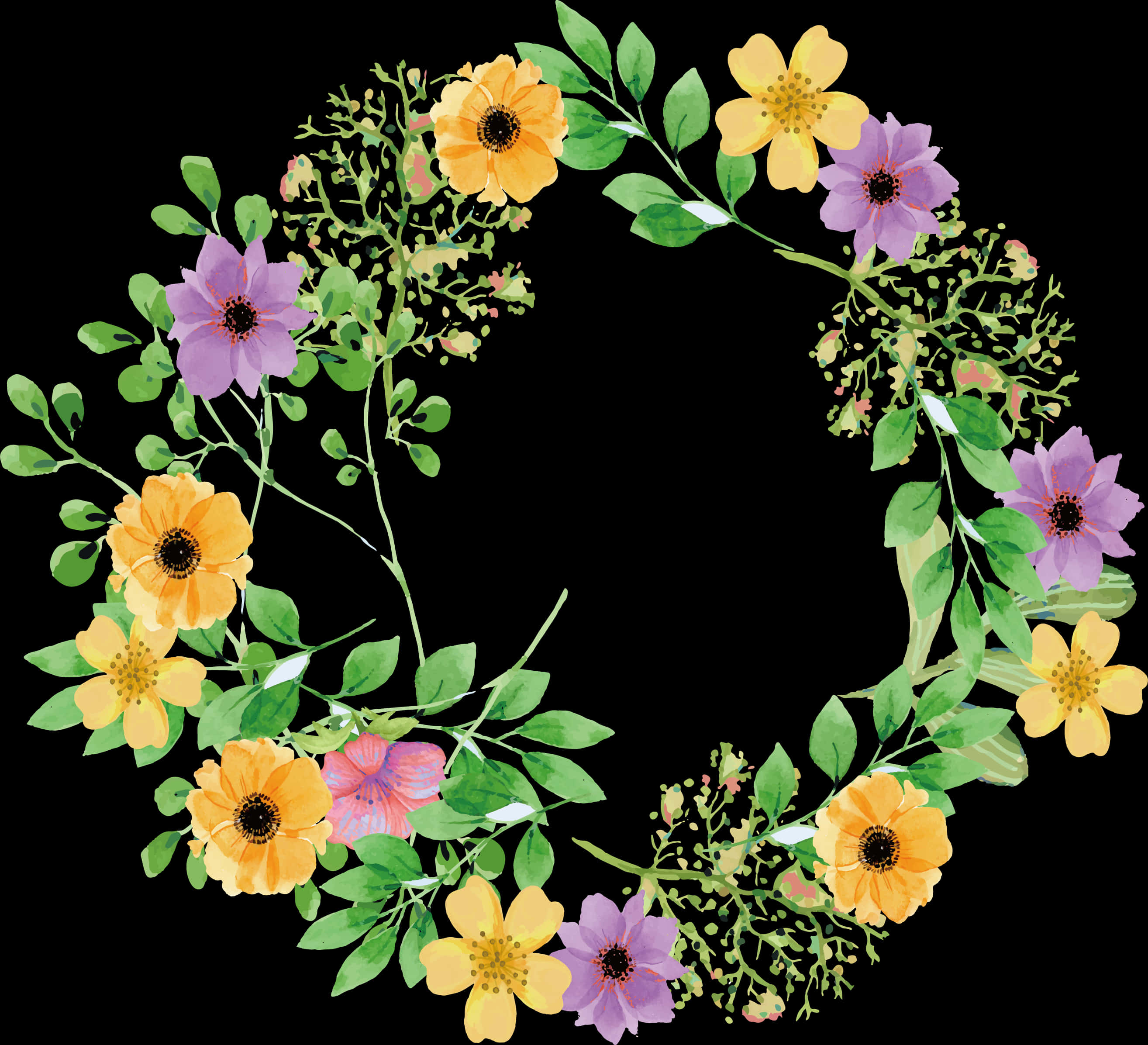 Floral_ Wreath_on_ Black_ Background.jpg PNG image