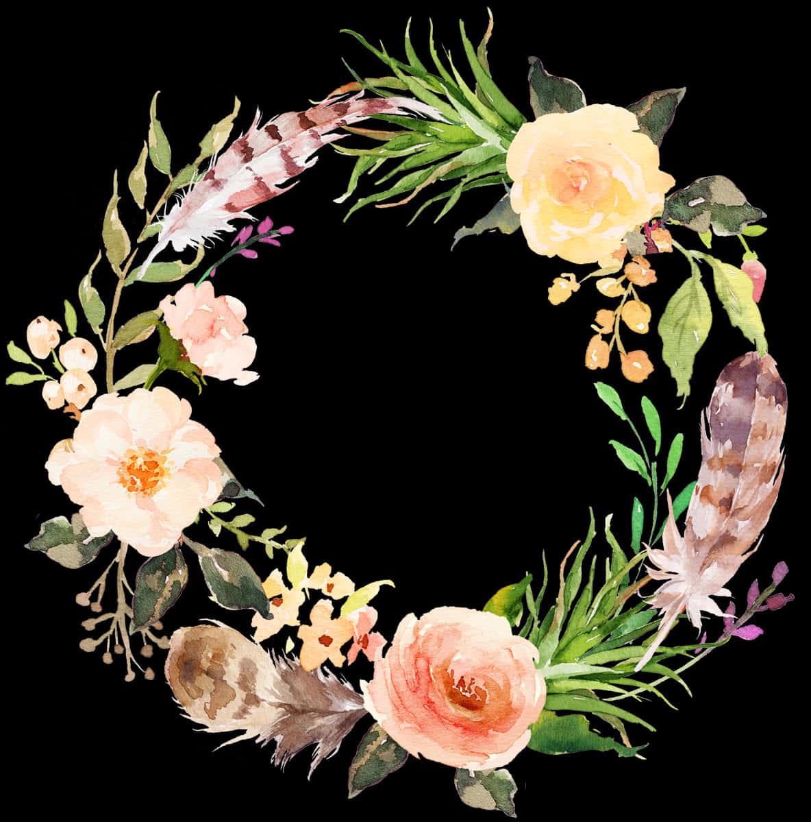 Floral_ Wreath_ Watercolor_ Black_ Background.jpg PNG image