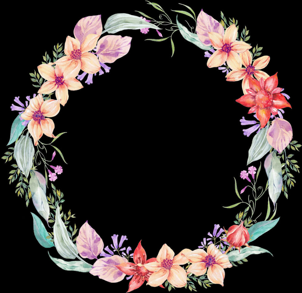 Floral Wreath Watercolor Illustration PNG image