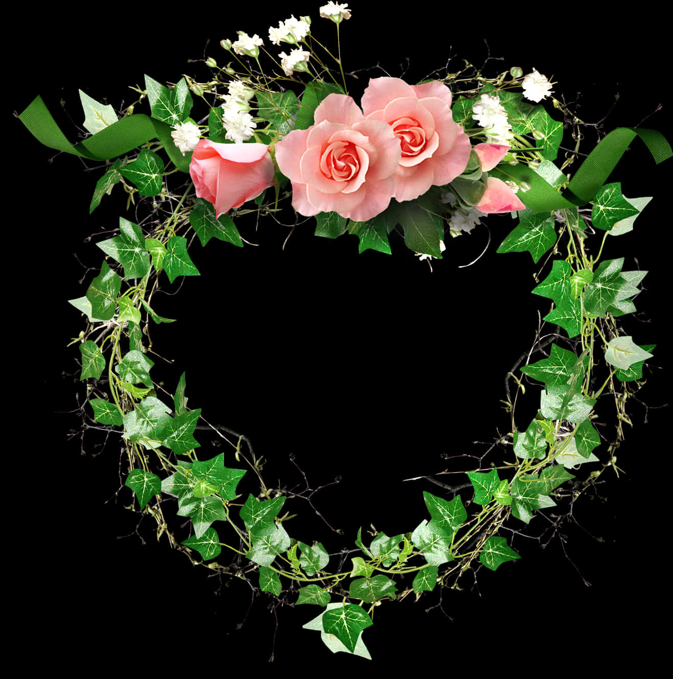 Floral Wreathon Black Background PNG image