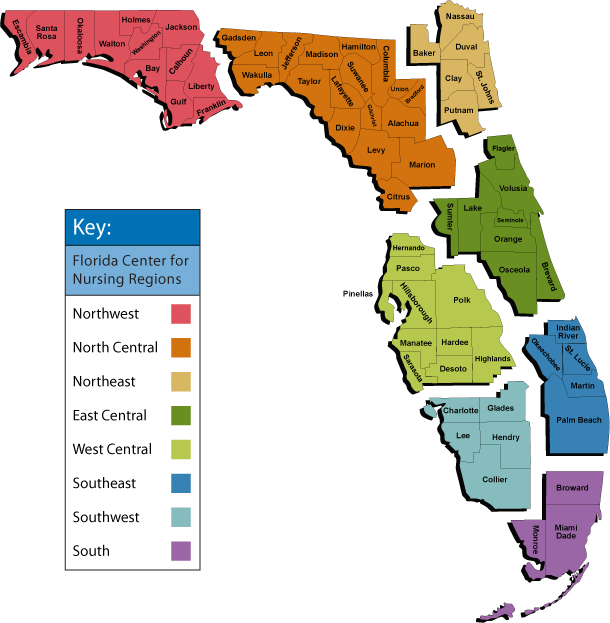 Florida Nursing Regions Map PNG image