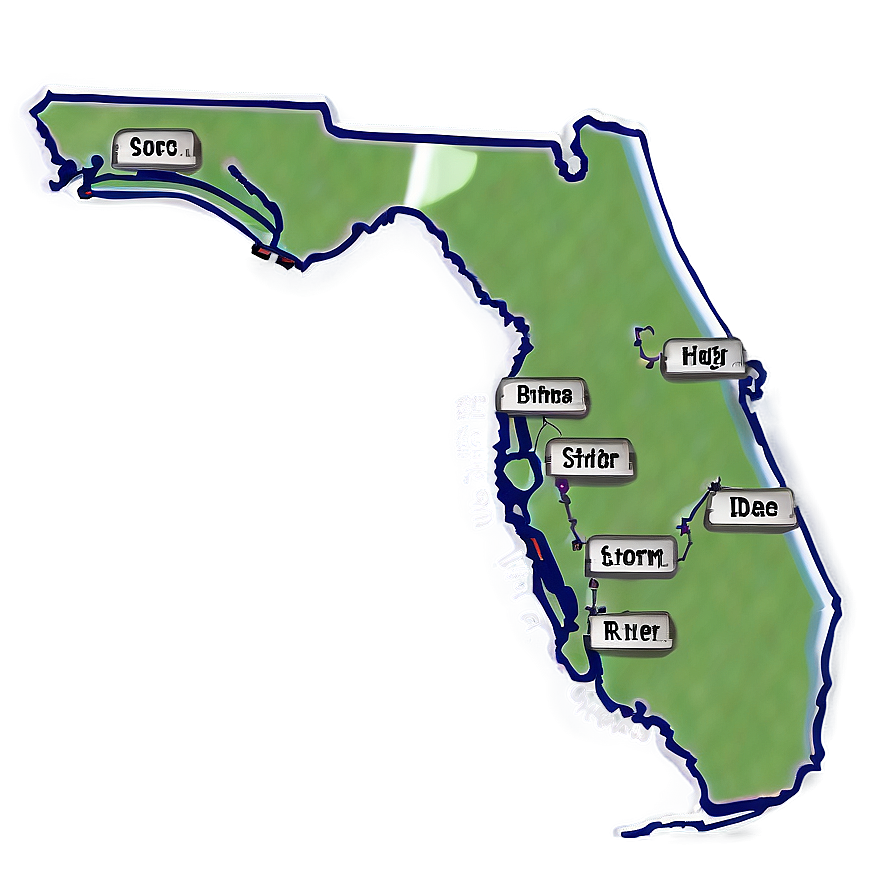 Florida Outline With Cities Png 06122024 PNG image