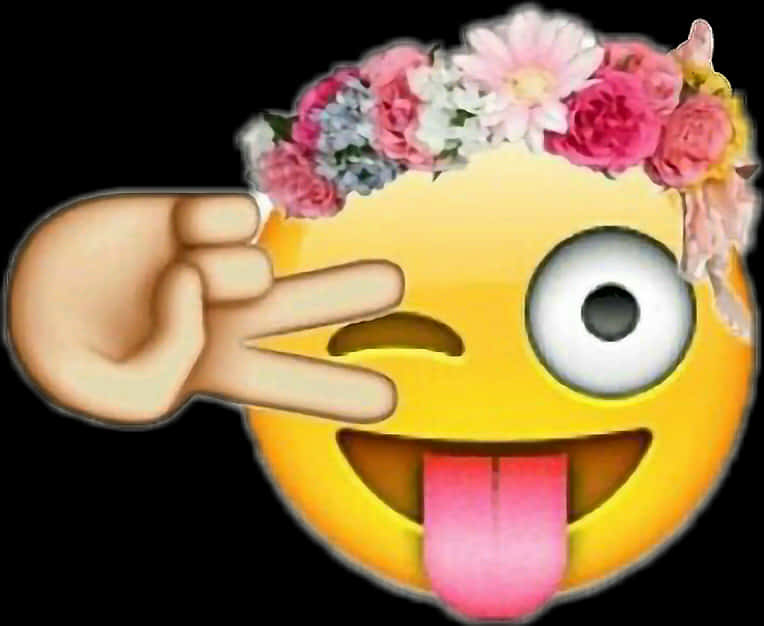 Flower Crown Winking Emoji Peace Sign PNG image