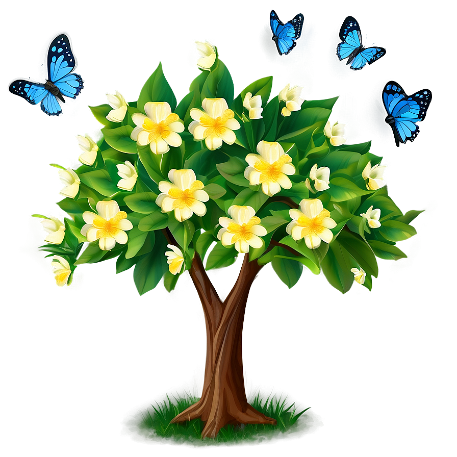 Flower Tree With Butterflies Png 06282024 PNG image