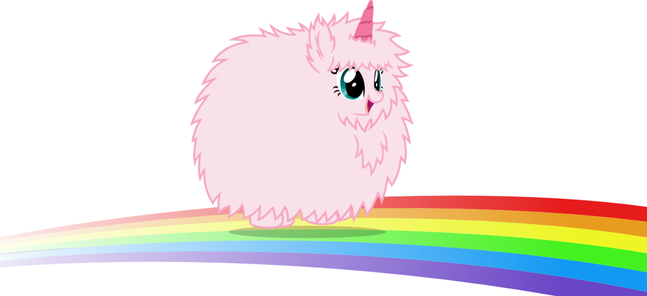 Fluffy Pink Creature On Rainbow PNG image