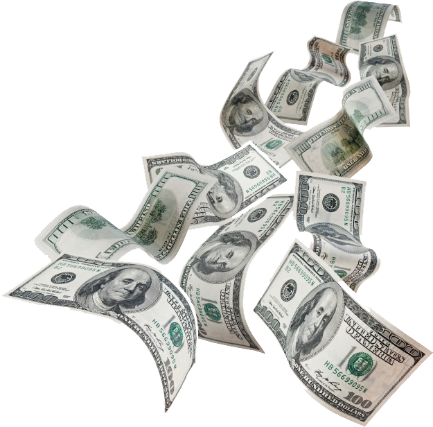 Flying Hundred Dollar Bills PNG image