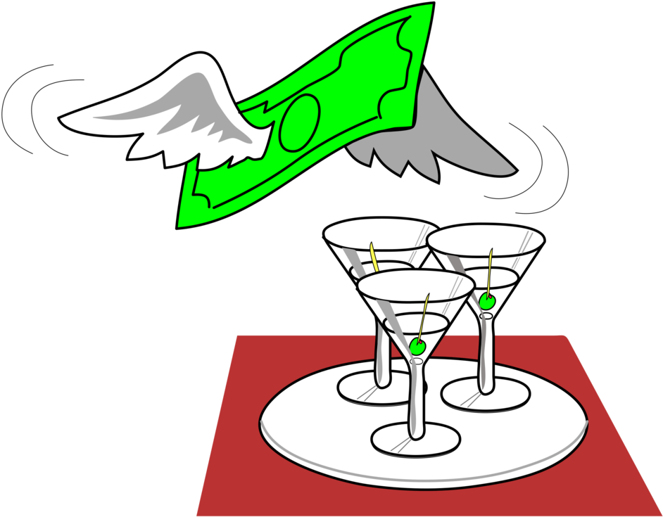 Flying Money Over Martini Glasses PNG image