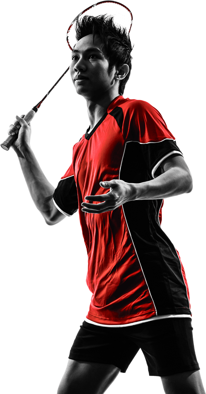 Focused Badminton Player Ready Position PNG image