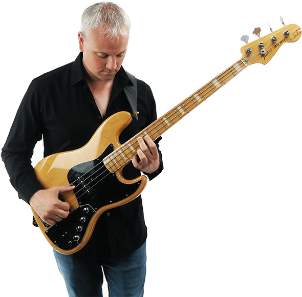 Focused Bass Guitarist Playing PNG image
