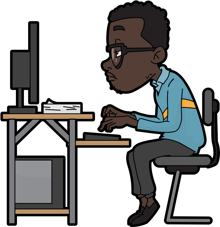 Focused Cartoon Man Workingat Desk PNG image