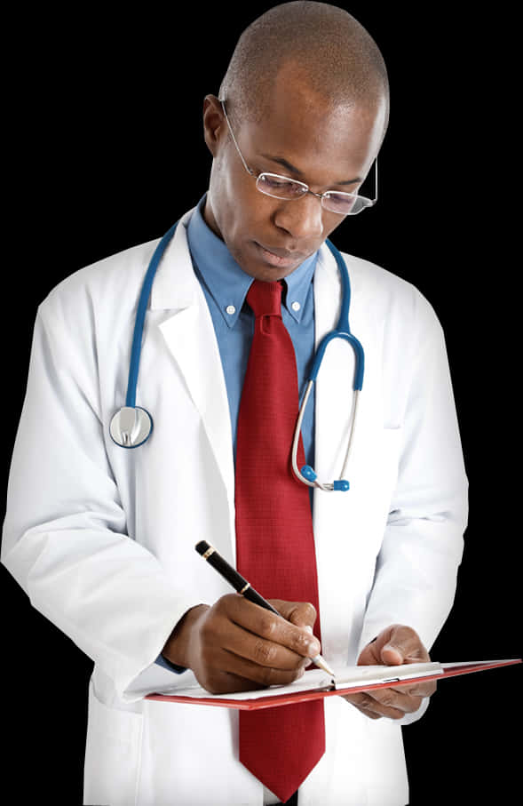 Focused Doctor Writingon Clipboard PNG image