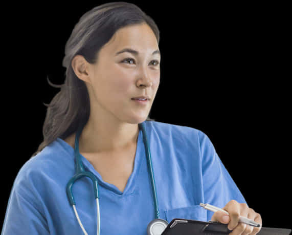 Focused Female Doctorwith Clipboard PNG image