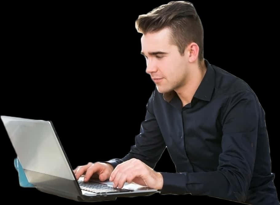 Focused Man Using Laptop PNG image