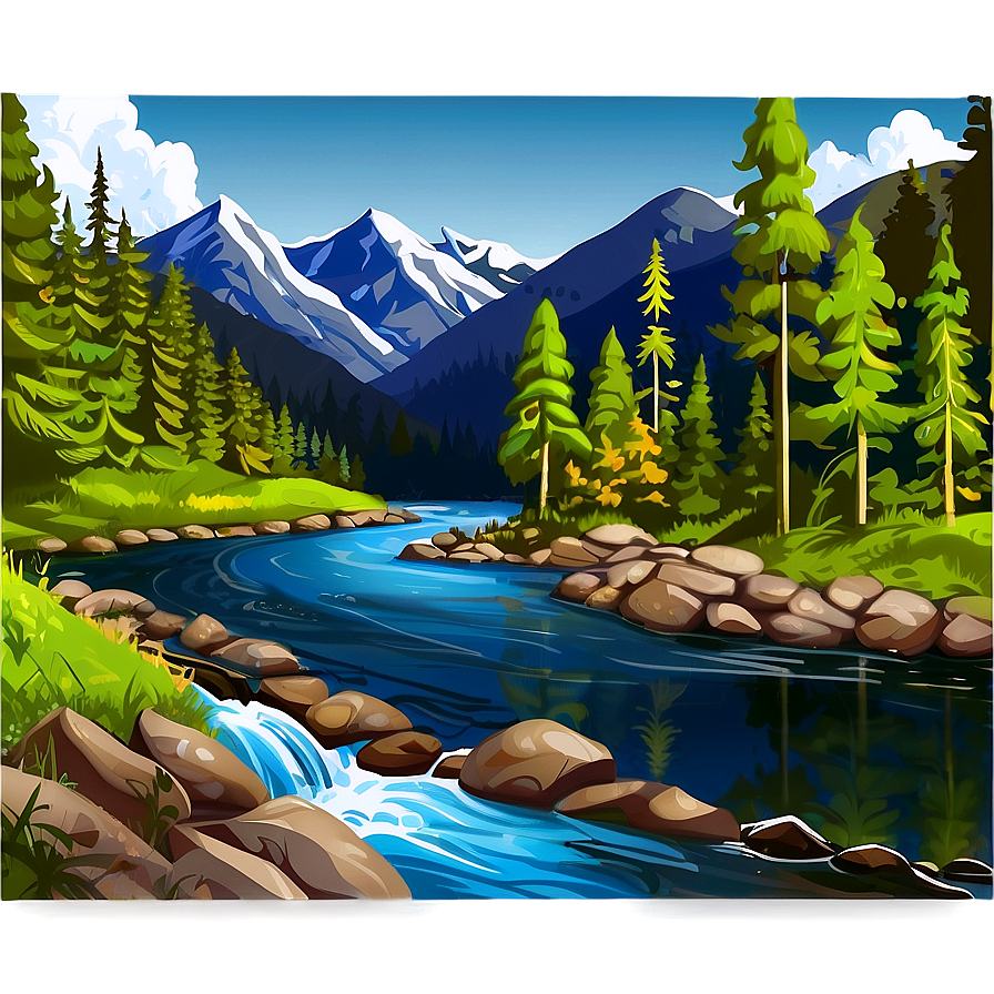 Forest Mountain River Clipart Png 06262024 PNG image