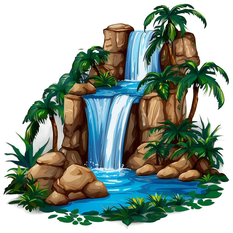 Forest Waterfall Oasis Clipart Png 06262024 PNG image