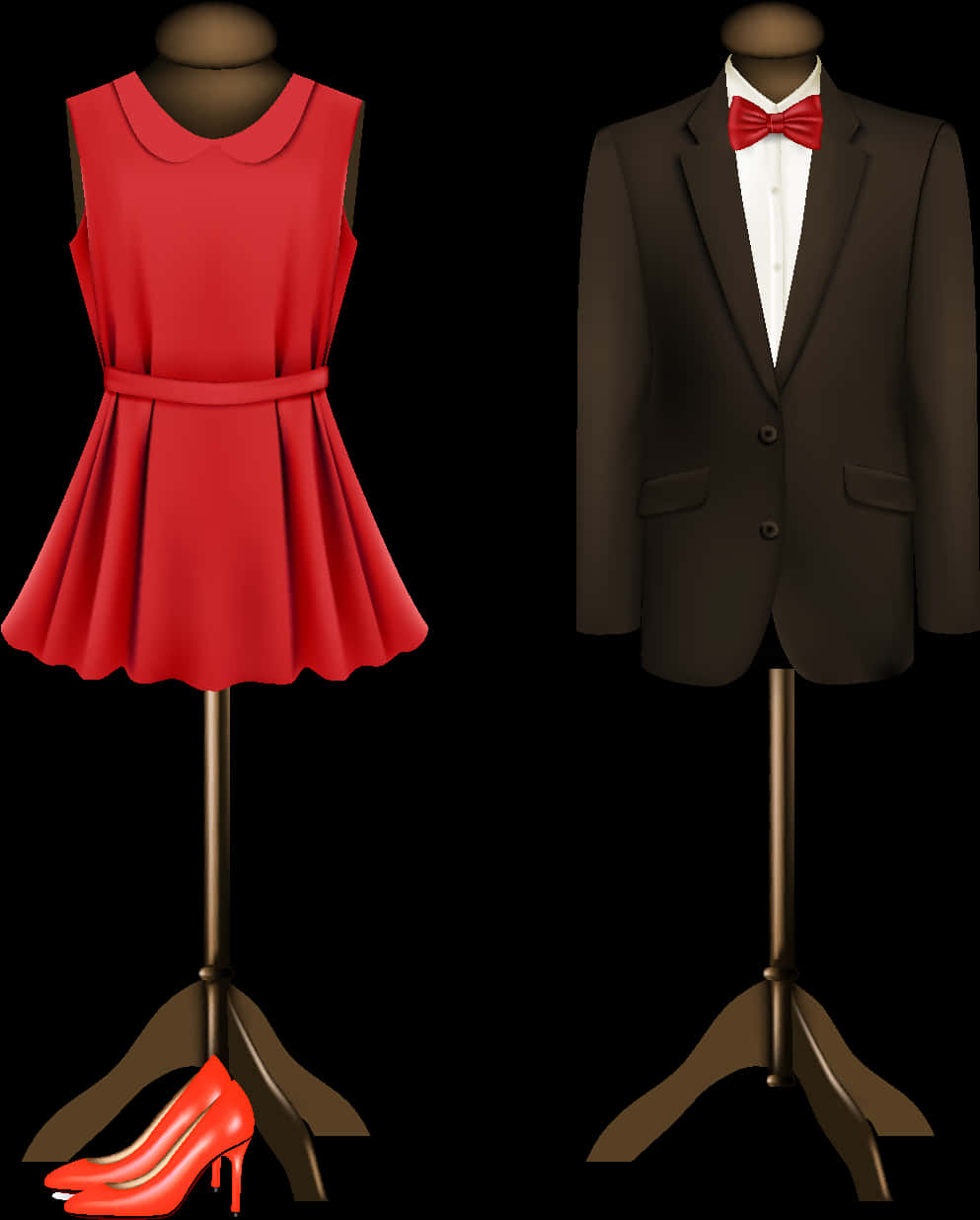 Formal Wear Mannequins Red Dressand Suit PNG image