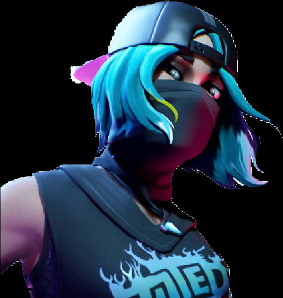 Fortnite Characterwith Blue Hairand Cap PNG image