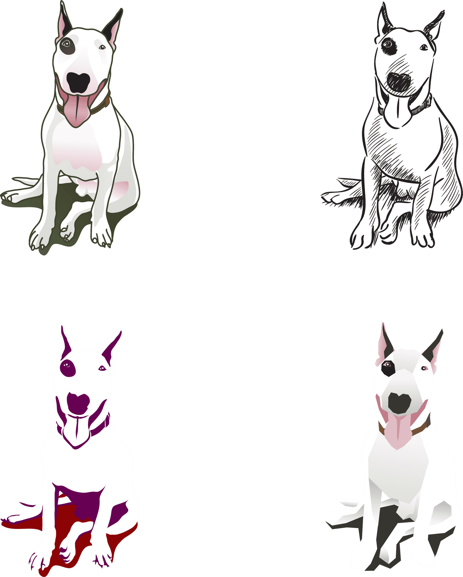 Four Styles Bull Terrier Illustration PNG image