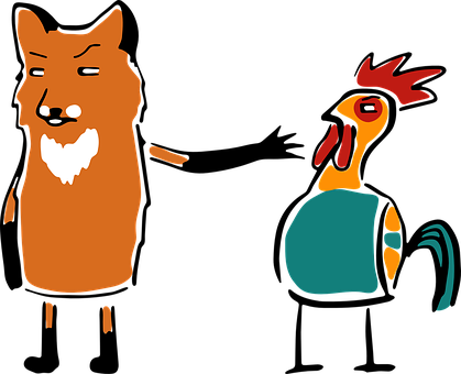 Foxand Rooster Cartoon PNG image