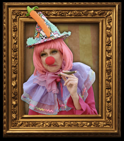 Framed Clownwith Carrot Hatand Red Nose PNG image