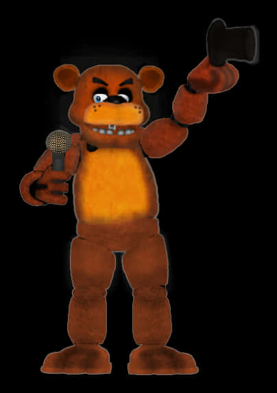 Freddy Fazbear With Microphoneand Hat PNG image