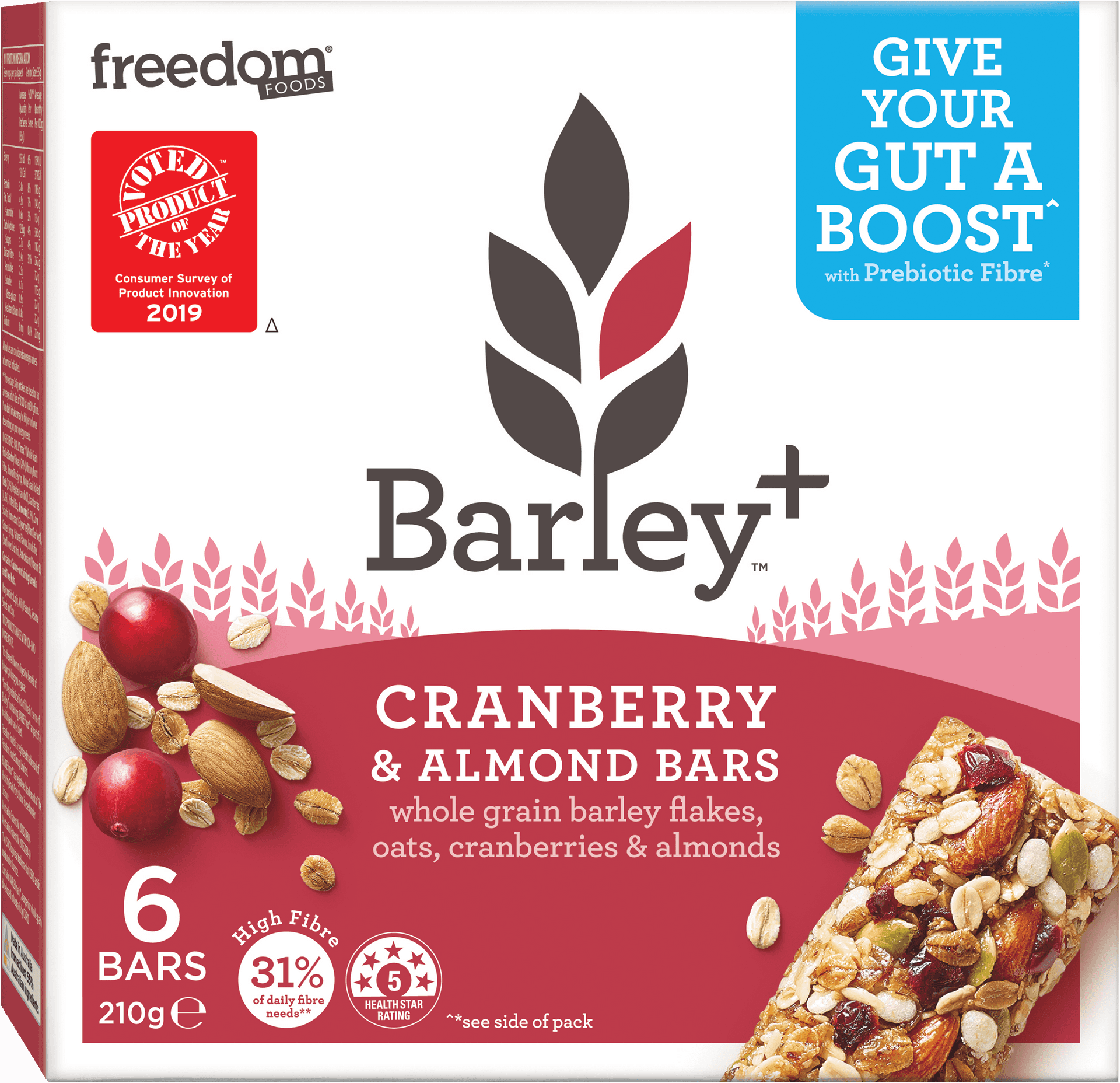 Freedom Foods Barley Plus Cranberry Almond Bars Packaging PNG image