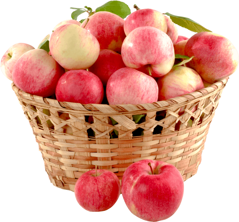 Fresh Applesin Wicker Basket PNG image