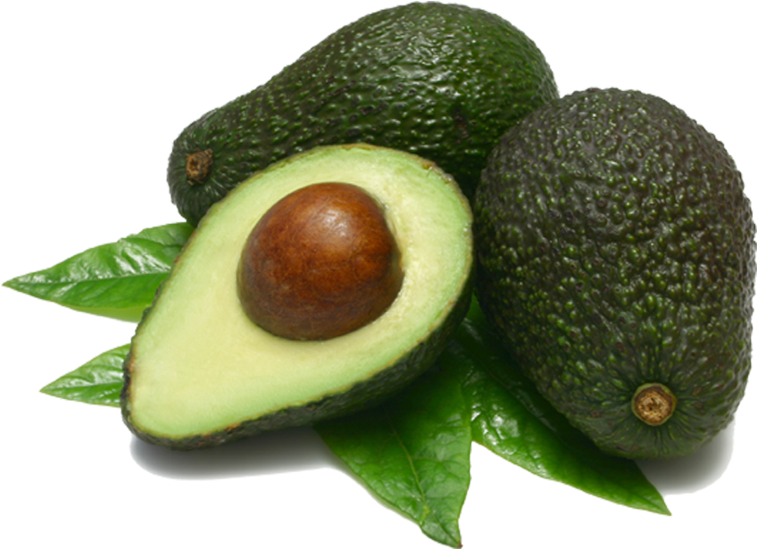 Fresh Avocadoand Slicewith Leaves PNG image