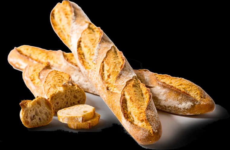 Fresh Baked French Baguetteson Black PNG image