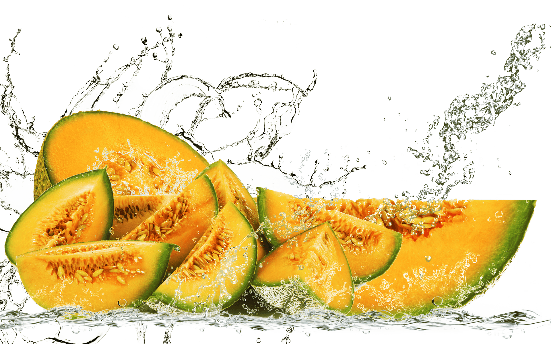 Fresh Cantaloupe Slices Water Splash PNG image