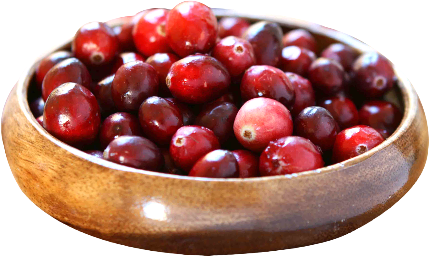 Fresh Cranberriesin Wooden Bowl PNG image