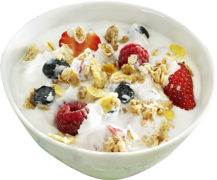 Fresh Fruit Cereal Bowl PNG image