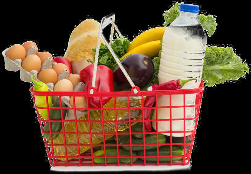 Fresh Grocery Shopping Basket PNG image