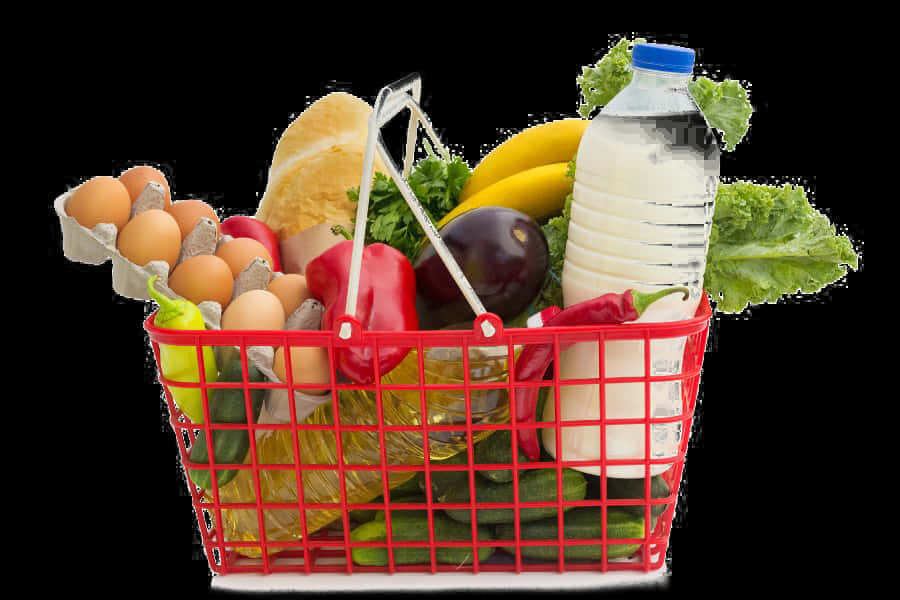 Fresh Grocery Shopping Basket PNG image