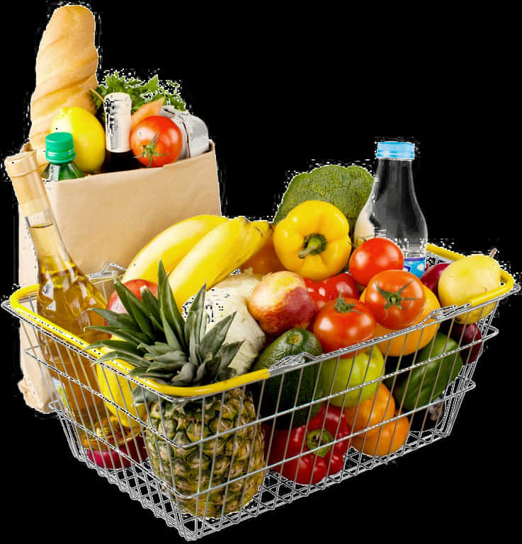 Fresh Grocery Shopping Basket PNG image