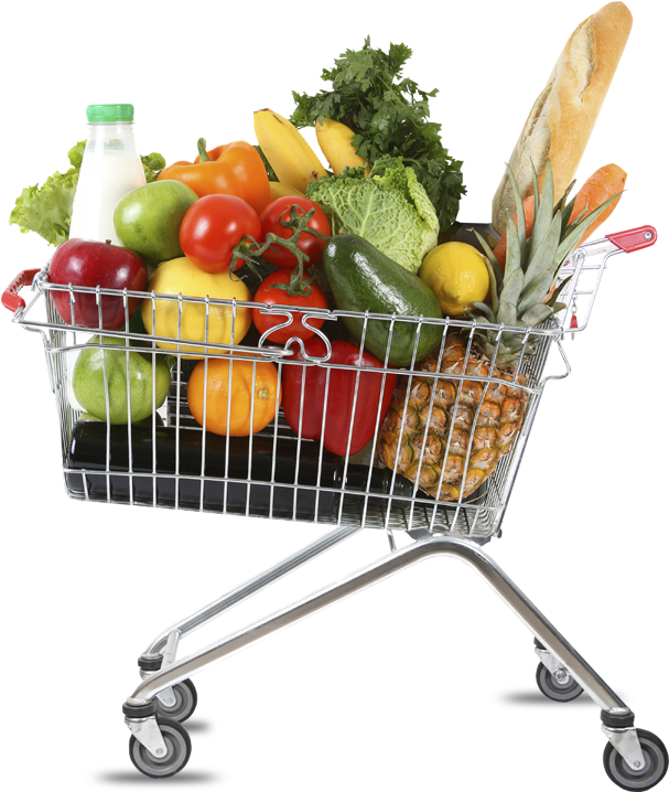 Fresh Grocery Shopping Cart Full Of Produce PNG image