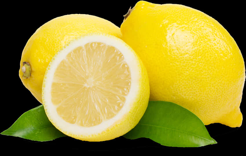 Fresh Lemonsand Leaveson Black Background PNG image