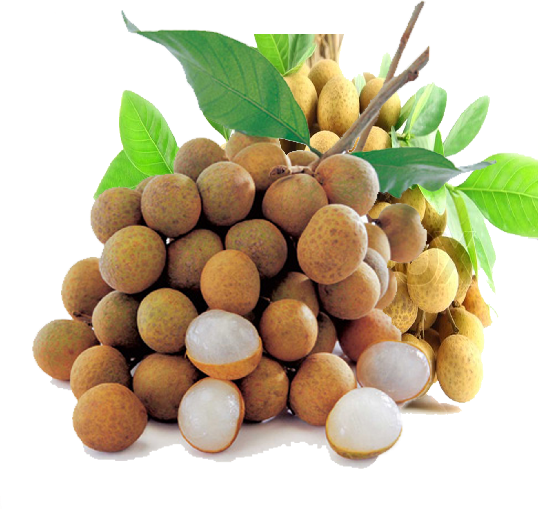 Fresh Longan Fruit Pile With Leaves PNG image