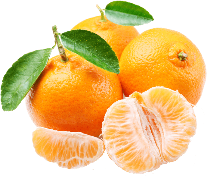 Fresh Mandarin Oranges With Leaves PNG image