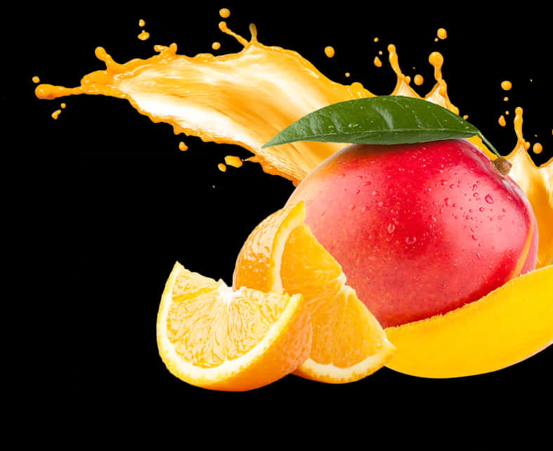 Fresh Mango Orange Juice Splash PNG image