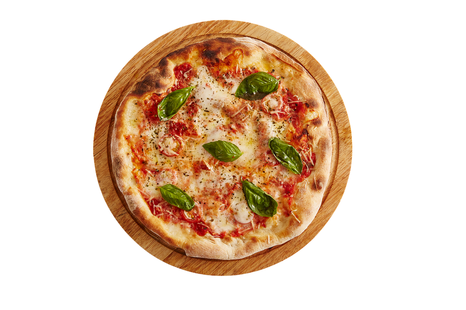 Fresh Margherita Pizzaon Wooden Board PNG image