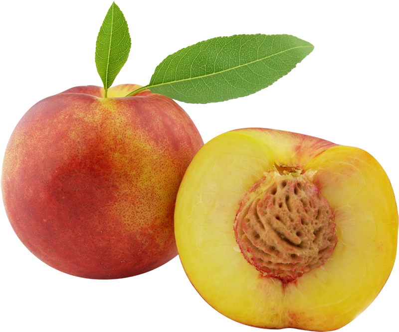 Fresh Peachand Half Cut Peachwith Leaf PNG image